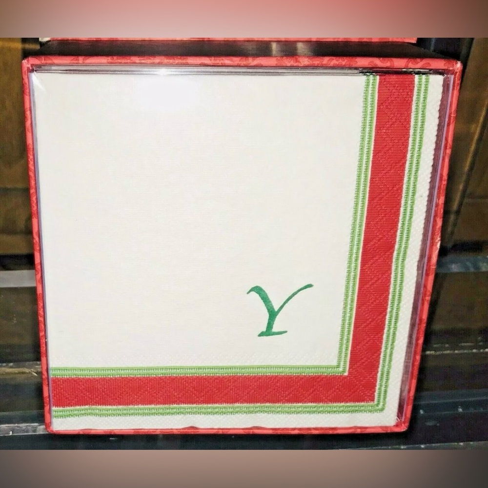 New Initialed Christmas Napkins in Decorative Box Talbots Y Holiday Napkins